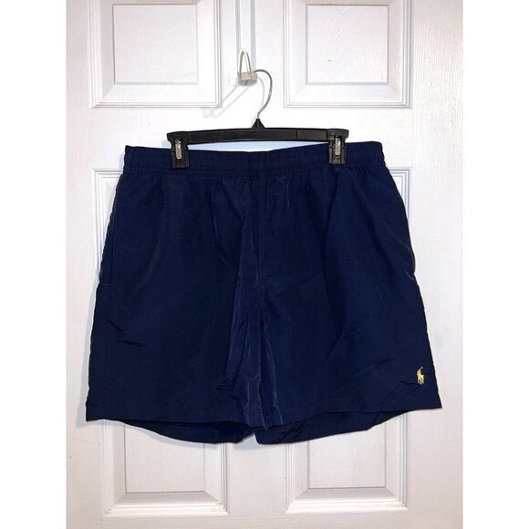 Vintage POLO RALPH LAUREN Swim Trunks Pony Navy Blue Mesh Lined Beach - Picture 1 of 13